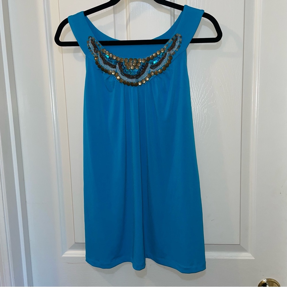 Embellished Turquoise Sleeveless Top New Directions XL - Picture 2 of 6